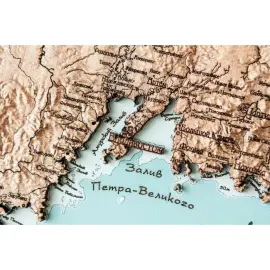 Карта Приморского края, земной рельеф, из дерева, на заказ Карта Приморского края, земной рельеф, из дерева, на заказ