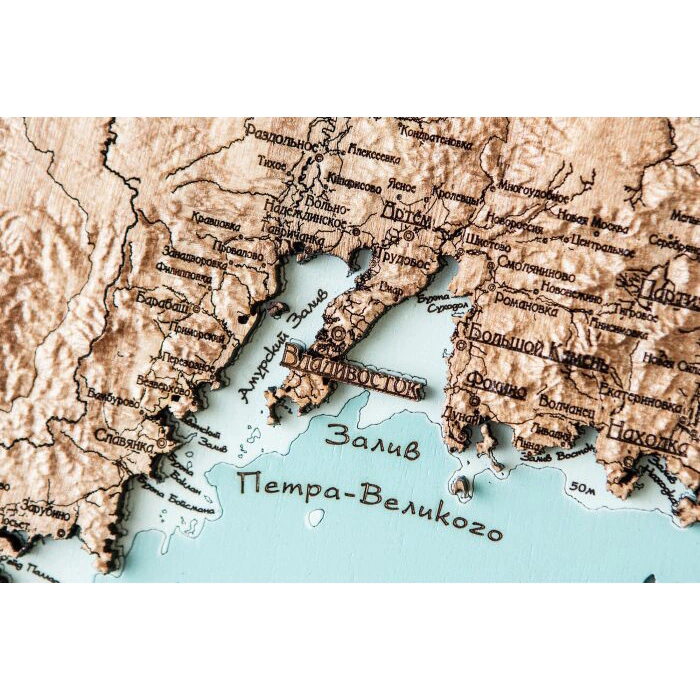 Map of Primorsky Krai, land relief, made of wood, to order