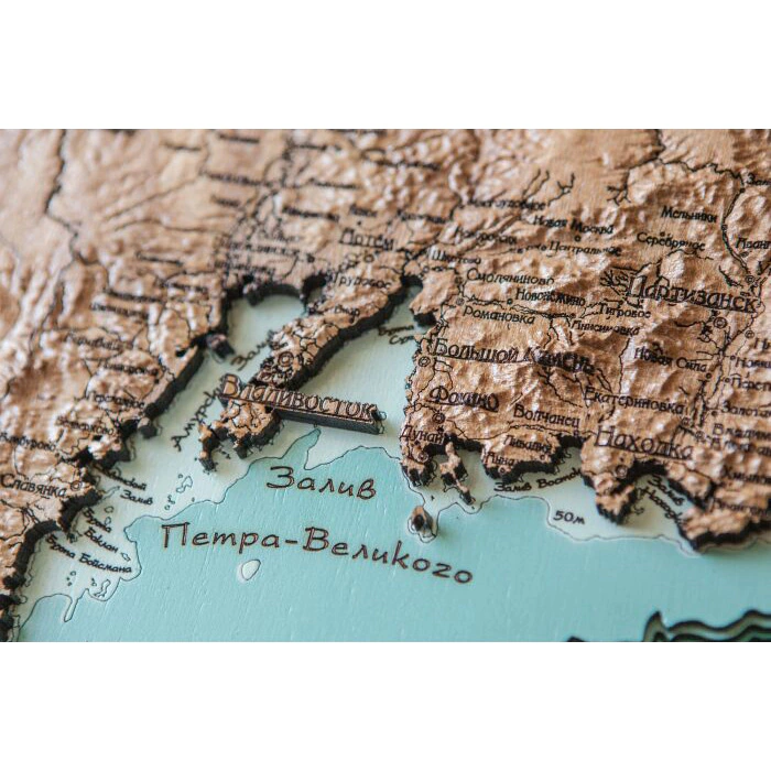Map of Primorsky Krai, land relief, made of wood, to order
