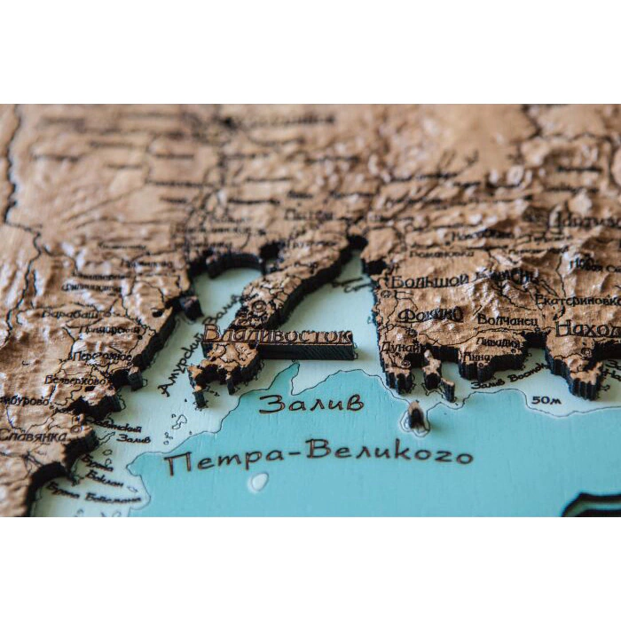 Map of Primorsky Krai, land relief, made of wood, to order
