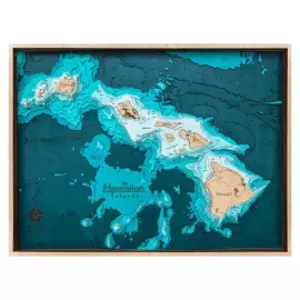 Map of the Hawaiian Islands made of wood, to order