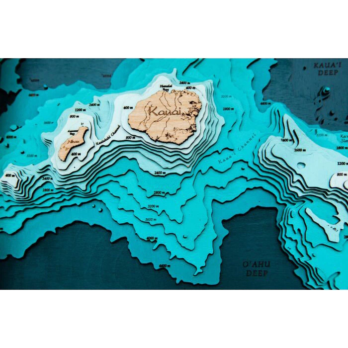 Map of the Hawaiian Islands made of wood, to order