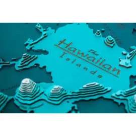Map of the Hawaiian Islands made of wood, to order