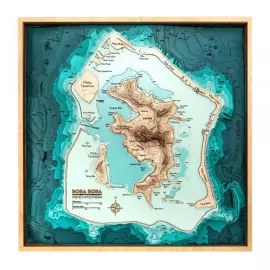 A map of the island of Bora Bora made of wood, to order