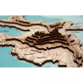 A map of the island of Bora Bora made of wood, to order