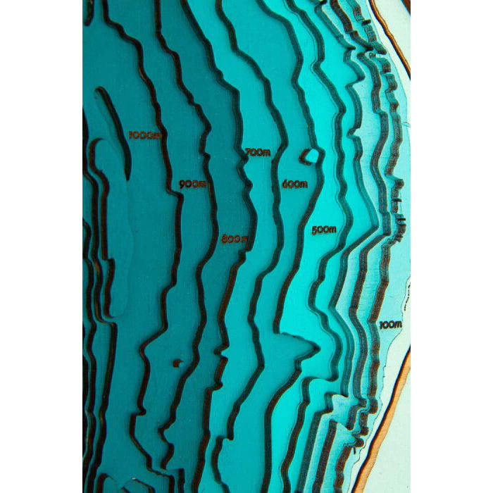 A map of the island of Bora Bora made of wood, to order