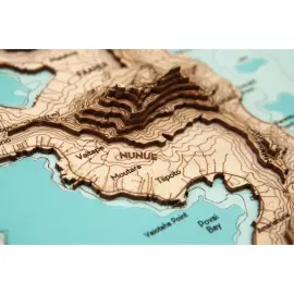 A map of the island of Bora Bora made of wood, to order