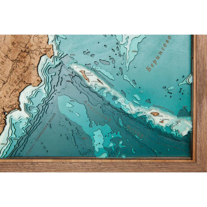 Map of the Kamchatka Territory, terrestrial relief, made of wood, to order
