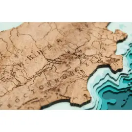 Карта Камчатского края, земной рельеф, из дерева, на заказ Карта Камчатского края, земной рельеф, из дерева, на заказ