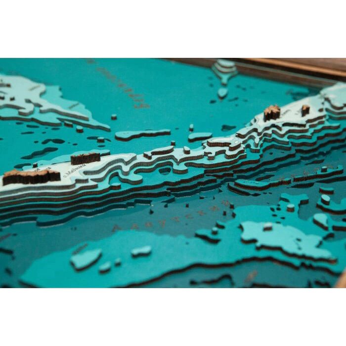 Map of the Kamchatka Territory, terrestrial relief, made of wood, to order