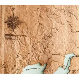 Карта Камчатского края, земной рельеф, из дерева, на заказ Карта Камчатского края, земной рельеф, из дерева, на заказ