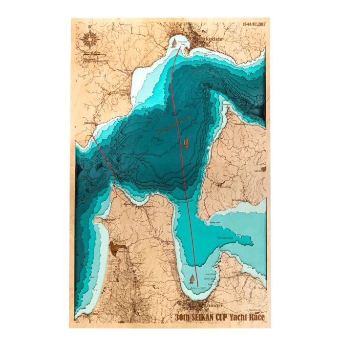 A map of the Tsugaru Strait made of wood, to order