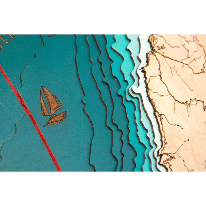 A map of the Tsugaru Strait made of wood, to order