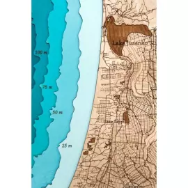 A map of the Tsugaru Strait made of wood, to order