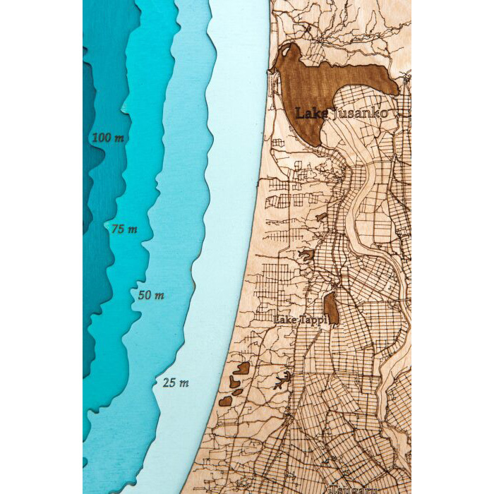 A map of the Tsugaru Strait made of wood, to order