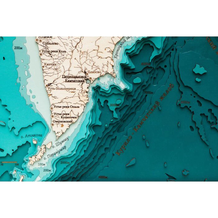 Map of the Kamchatka Territory made of wood, large, custom-made
