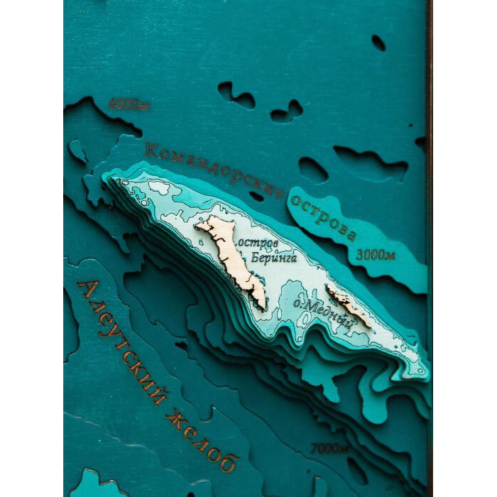 Map of the Kamchatka Territory made of wood, large, custom-made