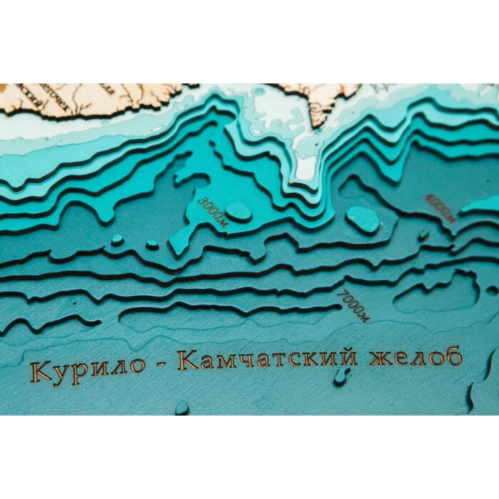 Map of the Kamchatka Territory made of wood, large, custom-made