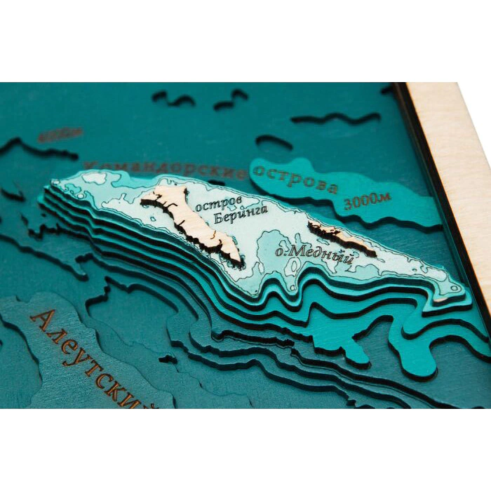 Map of the Kamchatka Territory made of wood, large, custom-made