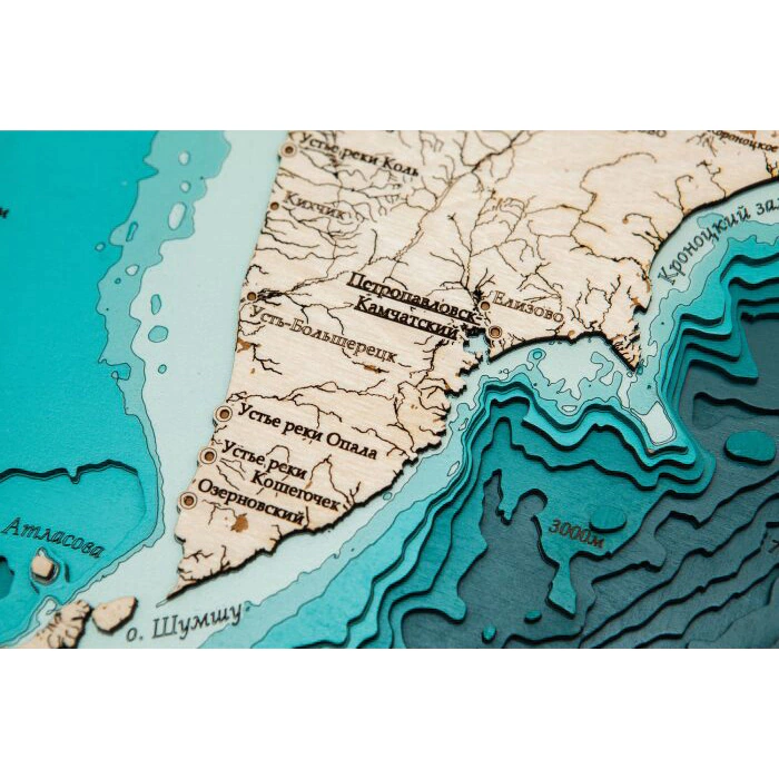 Map of the Kamchatka Territory made of wood, large, custom-made