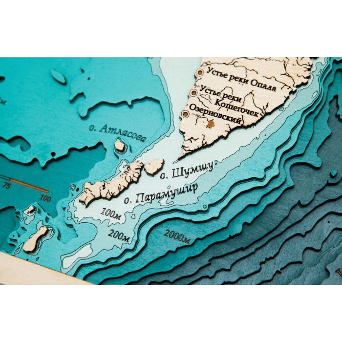 Map of the Kamchatka Territory made of wood, large, custom-made