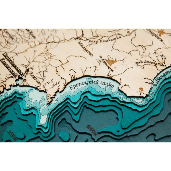 Map of the Kamchatka Territory made of wood, large, custom-made