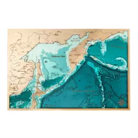 Map of the North Pacific Ocean made of wood, to order