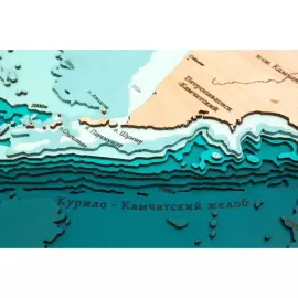 Map of the North Pacific Ocean made of wood, to order