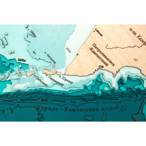 Map of the North Pacific Ocean made of wood, to order