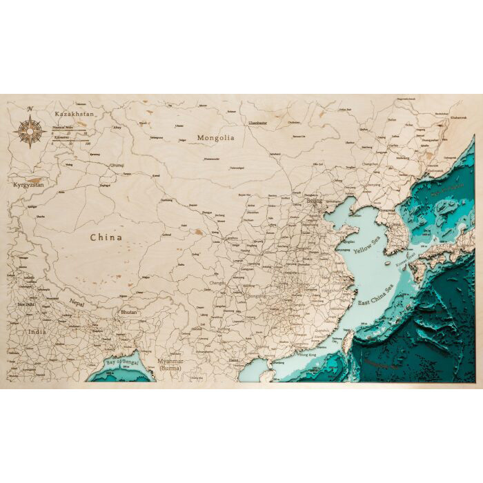 Map of China in English made of wood, to order