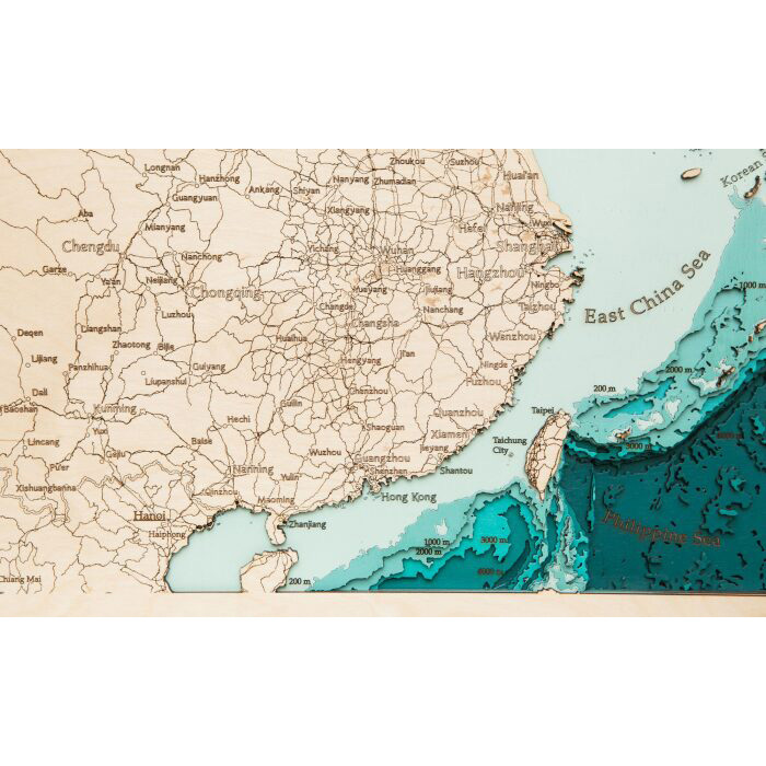 Map of China in English made of wood, to order