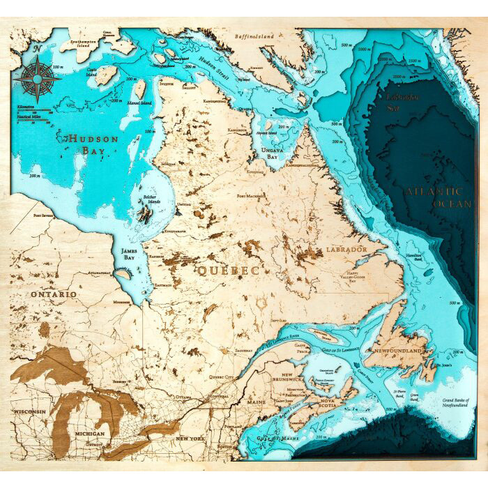 Map of the province of Quebec made of wood, to order