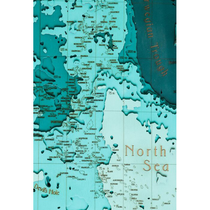 Map of the North Sea made of wood, to order