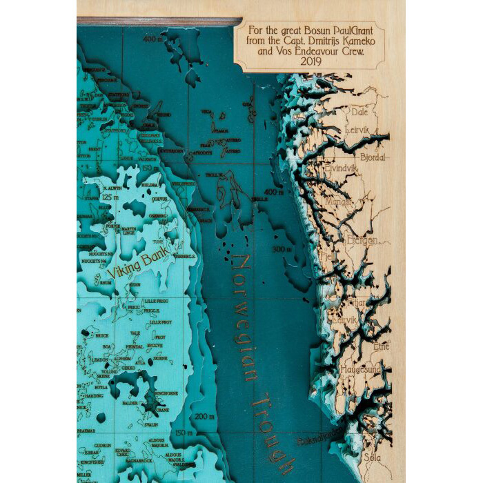 Map of the North Sea made of wood, to order