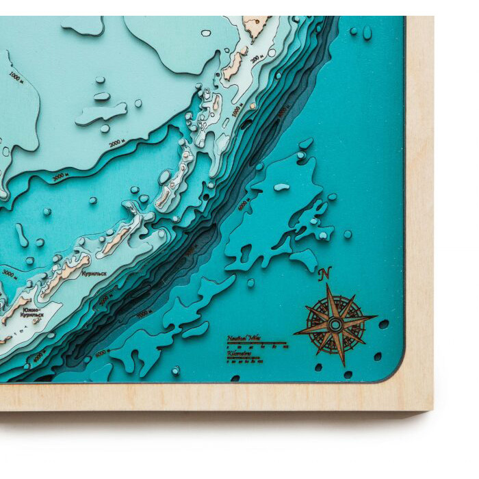 Map of the Sea of Okhotsk made of wood, to order