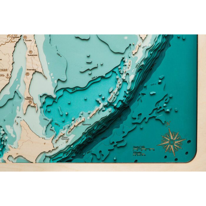 Map of the Sea of Okhotsk made of wood, to order