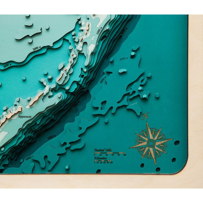 Map of the Sea of Okhotsk made of wood, to order