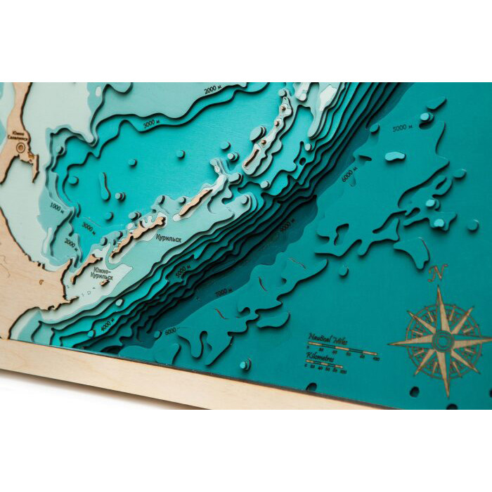 Map of the Sea of Okhotsk made of wood, to order