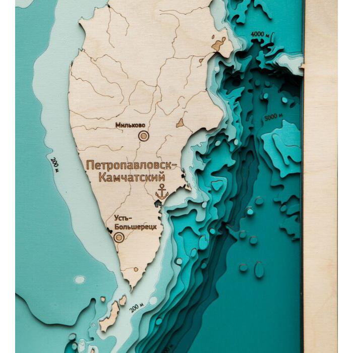 Map of the Sea of Okhotsk made of wood, to order