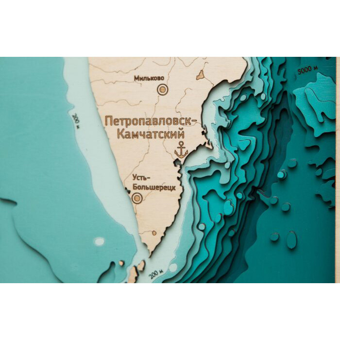 Map of the Sea of Okhotsk made of wood, to order