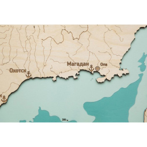 Map of the Sea of Okhotsk made of wood, to order