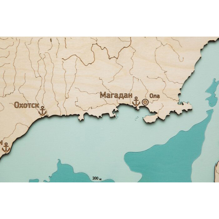 Map of the Sea of Okhotsk made of wood, to order