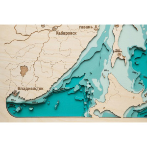 Map of the Sea of Okhotsk made of wood, to order
