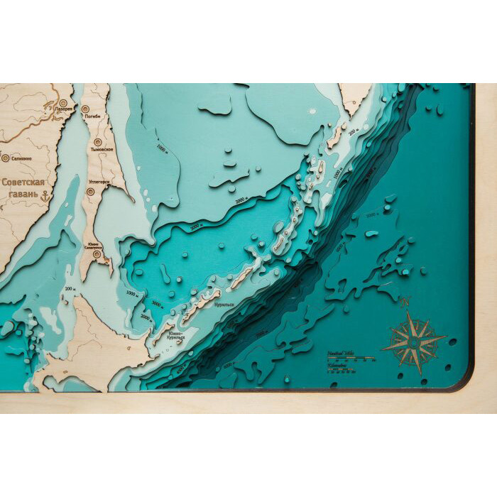 Map of the Sea of Okhotsk made of wood, to order