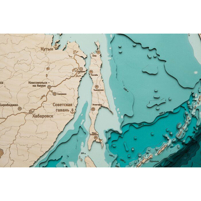 Map of the Sea of Okhotsk made of wood, to order
