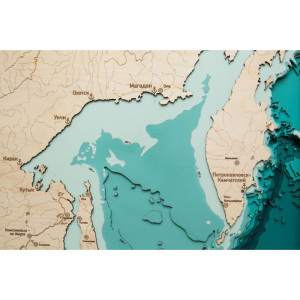 Map of the Sea of Okhotsk made of wood, to order