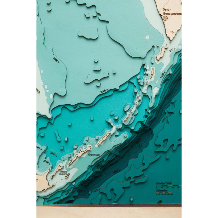 Map of the Sea of Okhotsk made of wood, to order