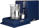 Baroque silver cup holder with blackening