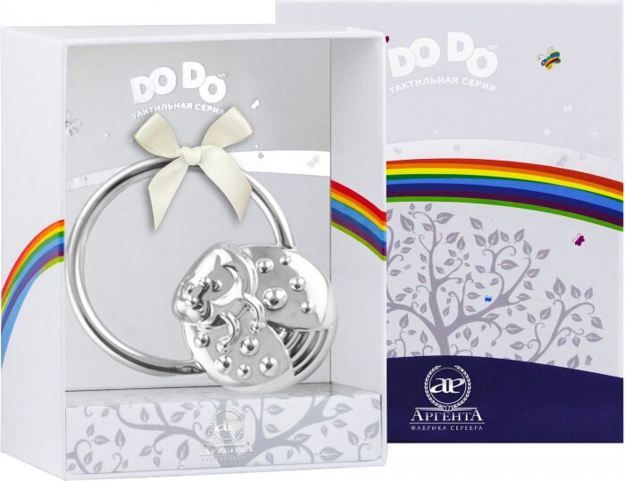 Детская серебряная погремушка DODO "Божья коровка" на кольце
