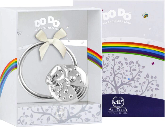 Детская серебряная погремушка DODO "Божья коровка" на кольце